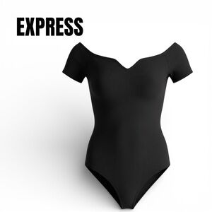 Express Black Ribbed Off-Shoulder Bodysuit